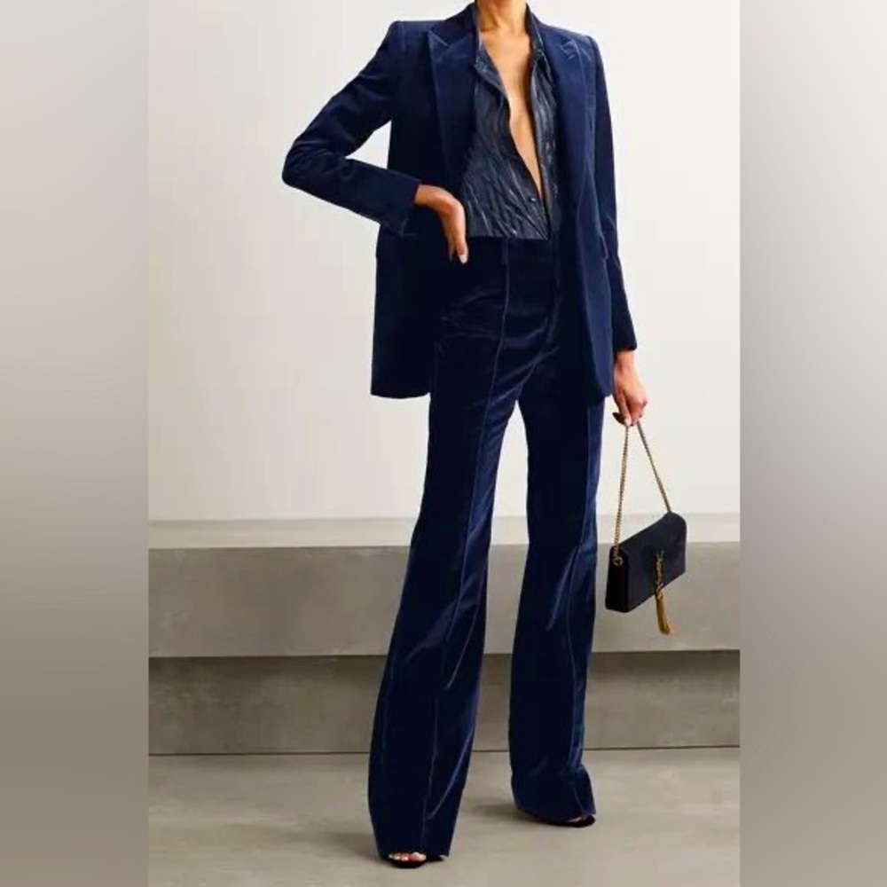 ***SOLD***Saint Laurent Velvet Pants - NWT - Blue Velvet Flared Trousers - YSL